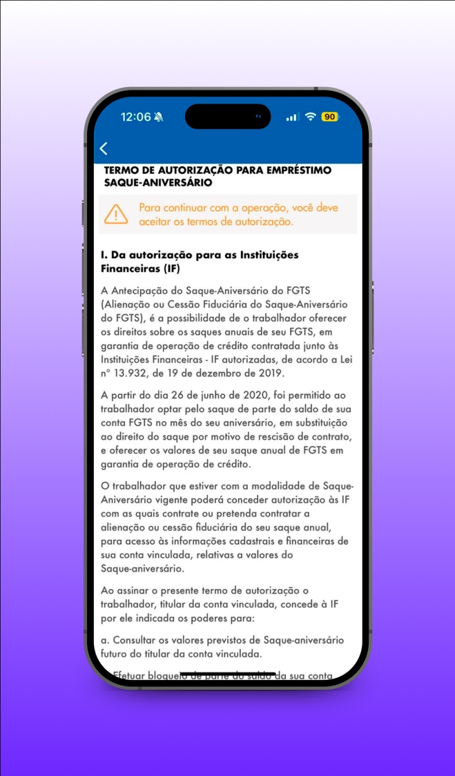 Sexto passo: Leia o termo até o final da página com atenção