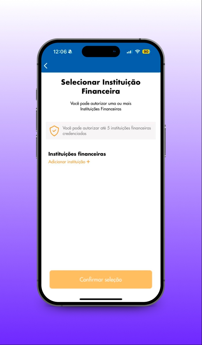 Oitavo passo: Clique em 'Adicionar Instituição Financeira'