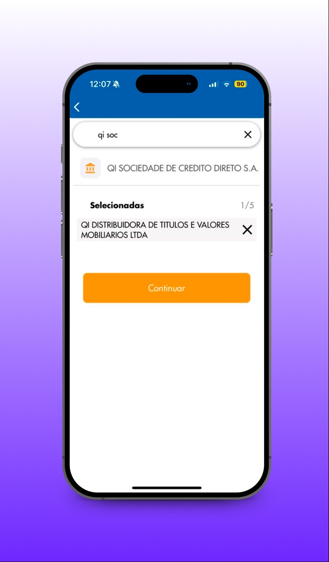 Nono passo: Busque e selecione instituições como QI
